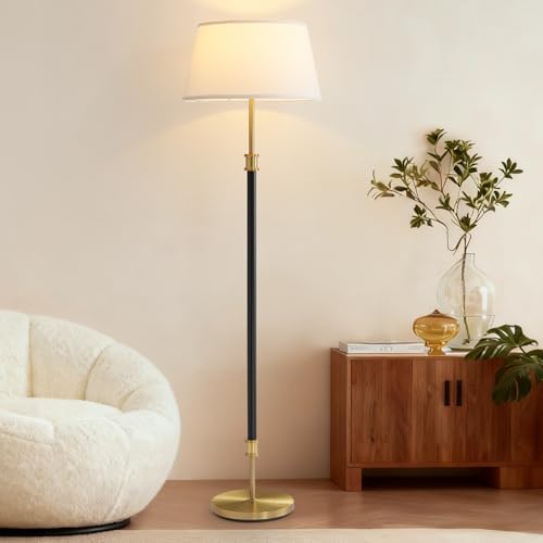ZenGlimmer Modern Mid Century Floor Lamp with Soft Linen Shade, 63” Tall Blac...