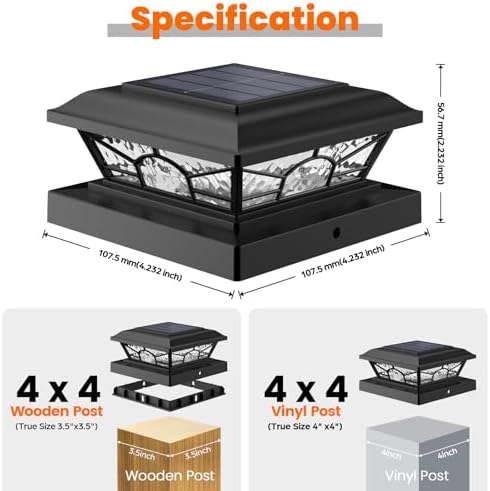 Brightever 4x4 Post Solar Lights, Solar Post Cap Lights Black 12-Pack