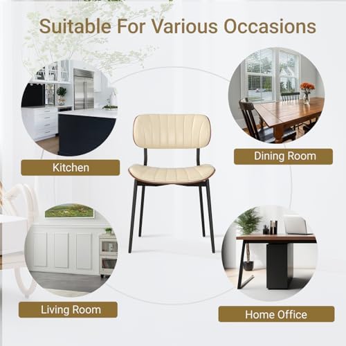 Modern Dining Chairs Set of 2,Upholstered PU Leather Kitchen Chairs,Beige