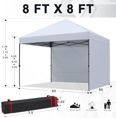COOSHADE Pop Up Canopy Tent with 2 Sidewalls, 8x8, White