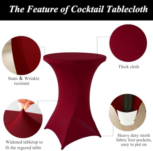 4Pack Burgundy Cocktail Table Covers 32x43Inch Cocktail Table Tablecloths