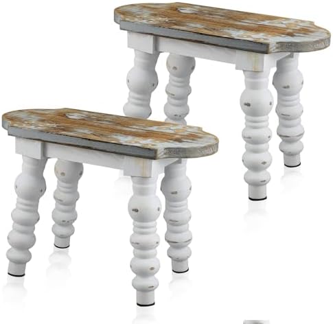 Reallnaive 2 Pack Wooden Foot Stool Vintage Farmhouse Small Plant Stand