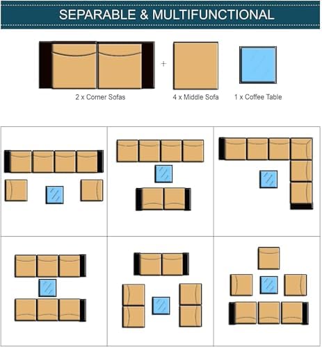 7 Pieces Outdoor Patio Furniture Sets,Wicker Conversation Set Sectional Sofa,...
