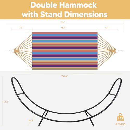 SUNCREAT Hammocks for Outside with Stand, Porch Hammock and Stand, 475 lbs Ca...