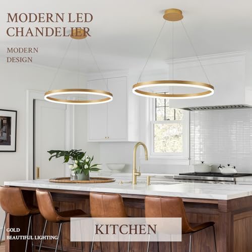 Modern LED Pendant Lighting Ring Chandelier Gold Dimmable LED Chandelier for ...