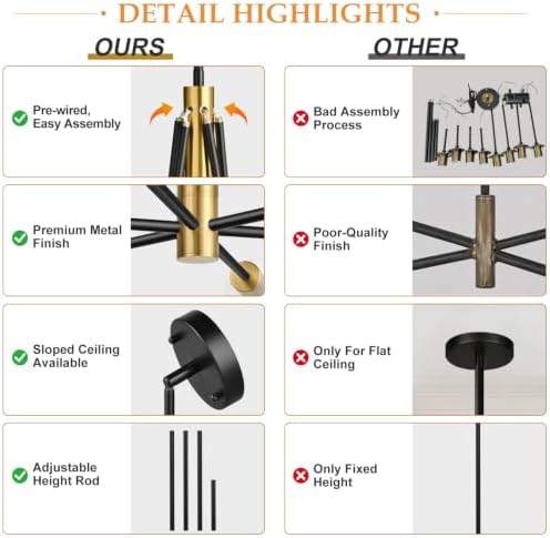 11"-52" Height Adjustable Modern Chandelier Ceiling Light Fixture, ...