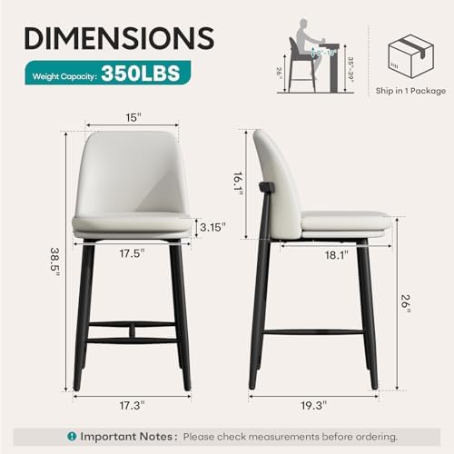 GXJ White Counter Height Bar Stools Set of 2, Dual Textured Seats
