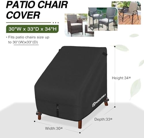 Porch Shield Waterproof Patio Chair Cover 4 Pack 30W x 33D x 34H in, Black