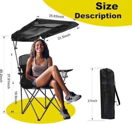 YOUNG WOOD Camping Chair with Canopy, Beach Chair with Shade,Portable,Lightwe...