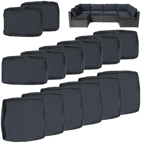 14Pcs Outdoor Cushion Covers Replacement Washable w/Zipper for 6-Seaters Sofa...