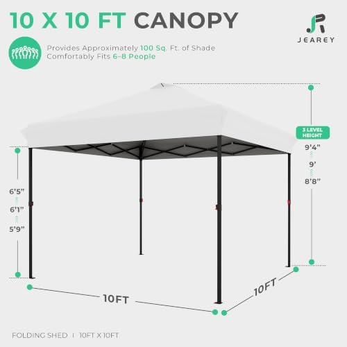 JEAREY 10x10 Pop Up Canopy Tent, Easy Up Outdoor Market Canopy, White