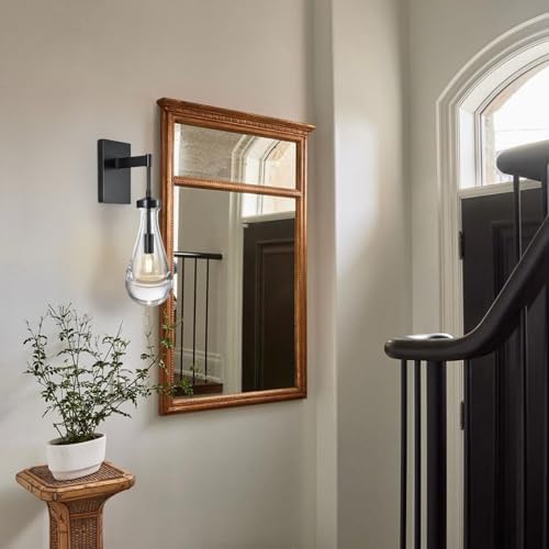 Wall Sconces Set of Two, Black Dimmable Raindrop Wall Lighting, Modern Bathro...
