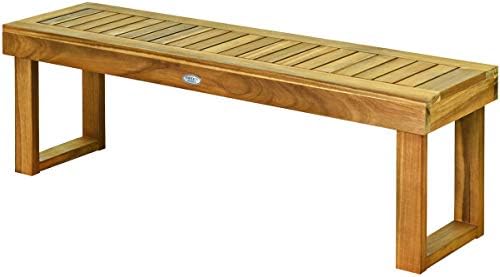 Tangkula 52" Acacia Wood Outdoor Bench, Wood Patio Dining Bench with Sla...