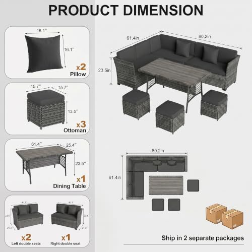 LOUVIXA 7 Pieces Patio Furniture Set, Outdoor Patio Furniture, Wicker Convers...