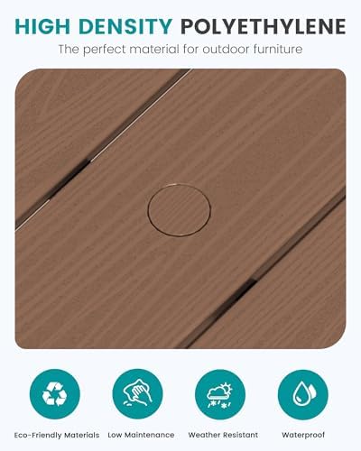 SERWALL 41" HDPE Outdoor Bar Table with 1.6" Umbrella Hole, Brown