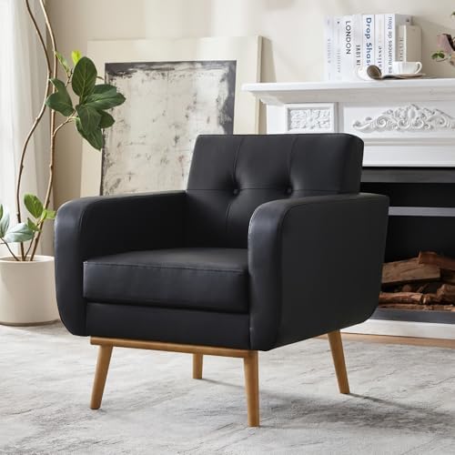 HUIMO Leather Accent Chair, Living Room Chairs (1, Black Faux Leather)