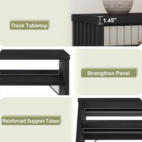 BON AUGURE Black Console Table, 47In Entryway Table with Fluted Open Shelf