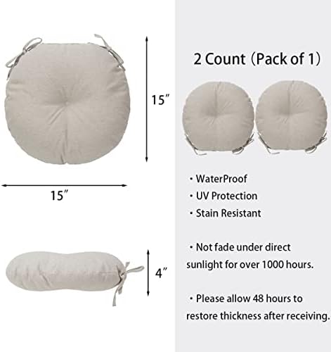 Bistro Chair Cushions 15 inch,Set of 2,Tufted Round Chair Cushions with Ties,...