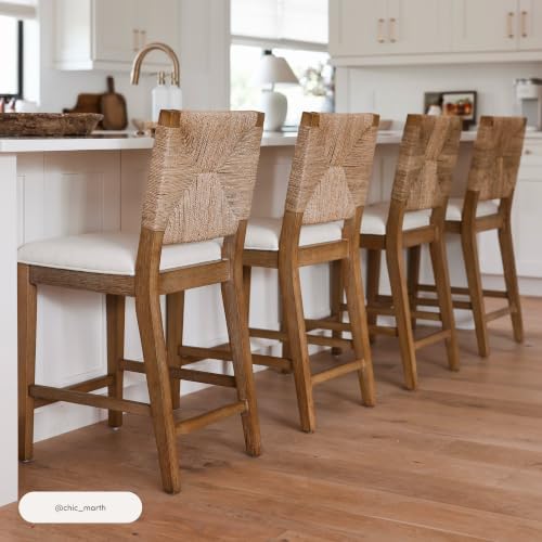 Nathan James Beacon Bohemian Boucle Bar Stool, Upholstered Counter Height Cha...