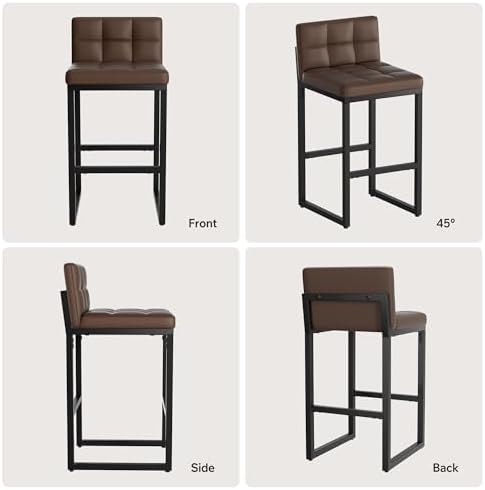 Bar Stools Set of 3, Modern Counter Height Bar Stools, Brown