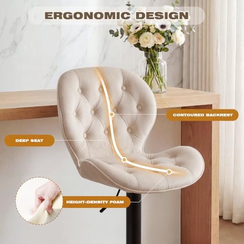 GRUSIGN Bar Stools Set of 2, Modern Swivel Adjustable Bar Chairs, Chenille Fa...
