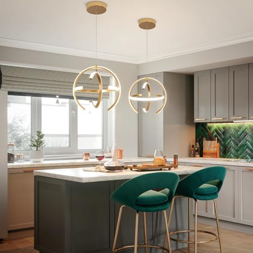 KELUOLY Modern Gold LED Chandelier, Dimmable Metal Brushed Globe Pendant Ligh...