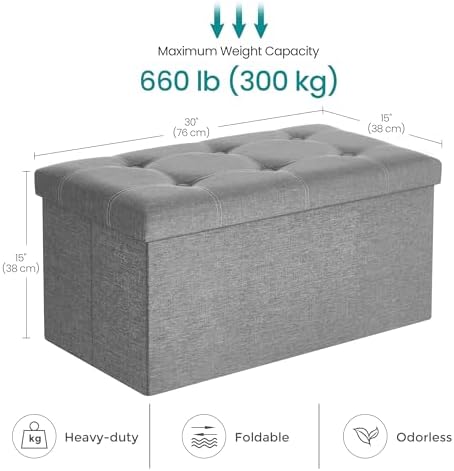 SONGMICS Ottoman Storage Bench, 21 Gal. Folding Chest, Holds 660 lb