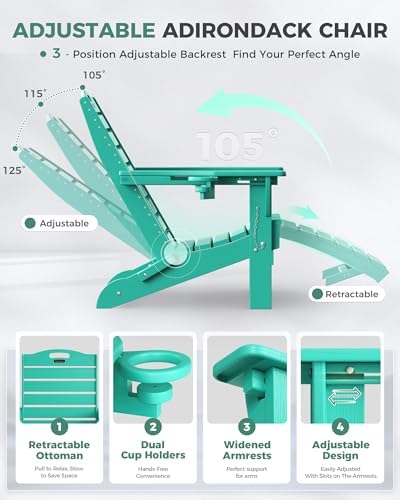 Adjustable Adirondack Chair,Outdoor Fire Pit Chair,Lakeblue
