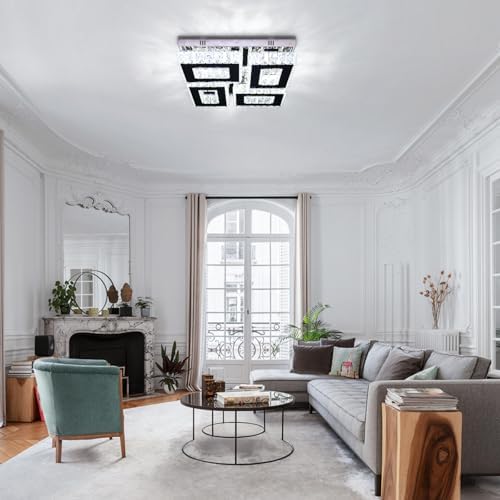 13.1" Modern Square Crystal Flush Mount Chandelier Ceiling Light cool white