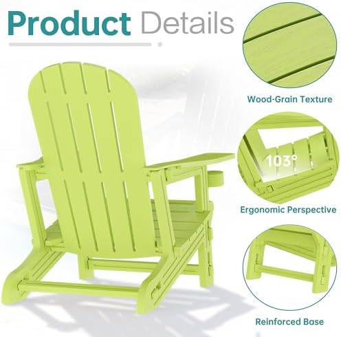 Shintenchi Adirondack Chairs Set of 2,HDPE Adirondack Chairs w/Removable Tabl...