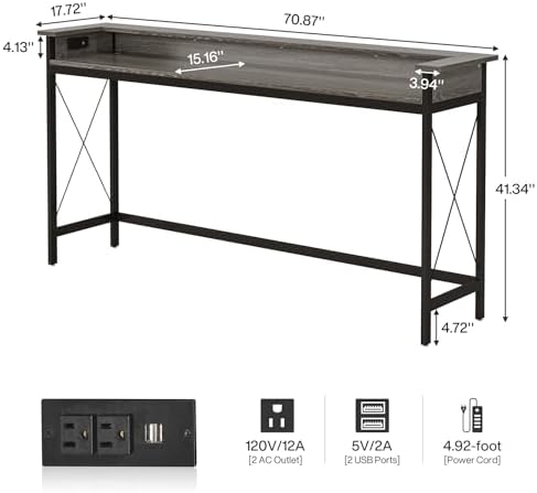 Tribesigns Sofa Table with Outlets and USB Ports, 70.9 inch Extra Long Consol...