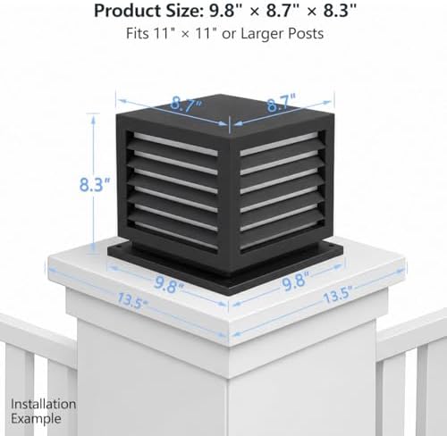 Outdoor Post Cap Lights, 9.8" × 8.3" Modern Luxury Post Lantern, Ma...