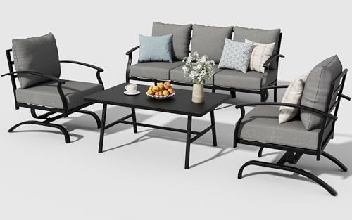 ALAULM 4 Piece Patio Furniture Set,Outdoor Metal Patio Furniture with Coffee ...