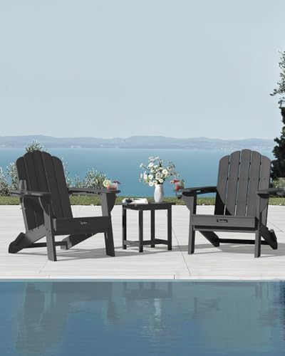 Folding Adirondack Chairs Set of 2, HDPE Outdoor Chair with 2 Cup Holders