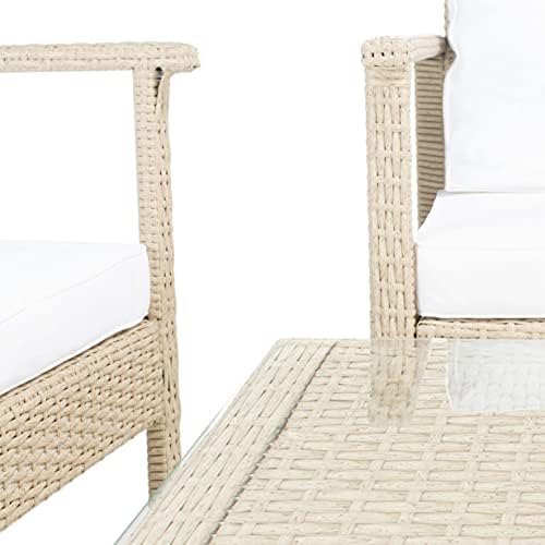 Safavieh Outdoor Collection Garnen Beige Wicker Cushion 4-Piece Living Set PA...