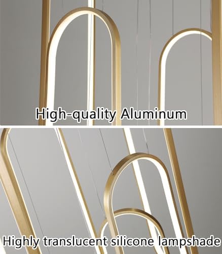 6-Rings Modern Chandelier, LED Gold Large Contemporary Light for Staircase, D...