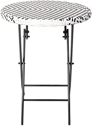 EMMA + OLIVER Black/White Three Piece Folding Bistro Set