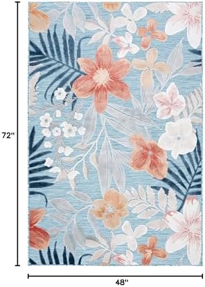 SAFAVIEH Washable Rug Outdoor Cabana Collection - 4' x 6', Aqua &...