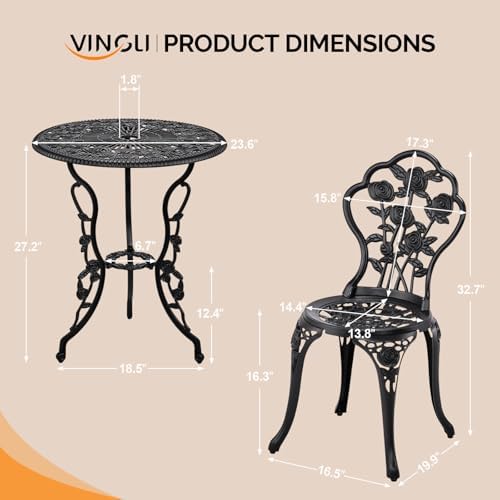 VINGLI 3 PCS Outdoor Bistro Set, Outdoor Patio Set, All-Weather Cast Aluminum...