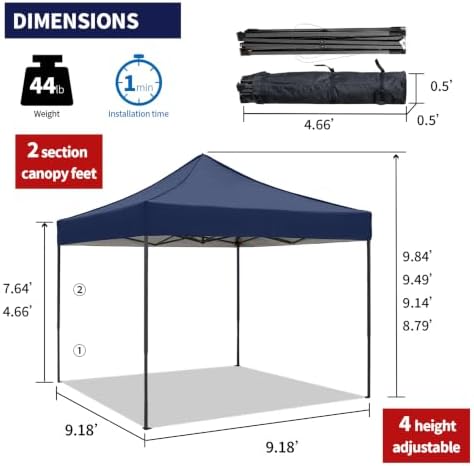 10x10 Pop up Canopy Tent with Awning Easy up Canopy with Wheel Bag Heavy Duty...