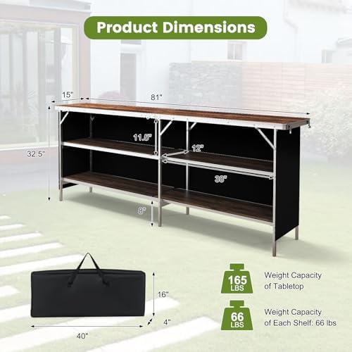 COSTWAY 81" Folding Picnic Table, Portable Bar Table with Carry Bag
