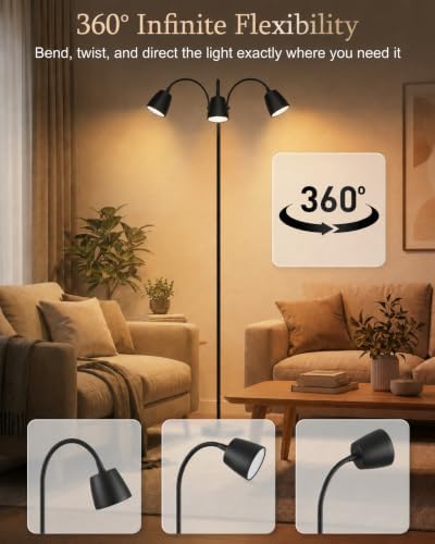 1700K Ultra-Warm 3-Head Floor Lamp, 80.7" Tall Standing Lamp with Steple...