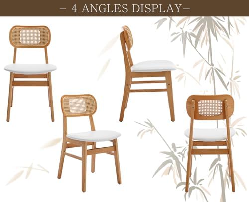 Shunzhi Rattan Dining Chairs Set of 2, Upholstered Farmhouse Dining Room Chai...