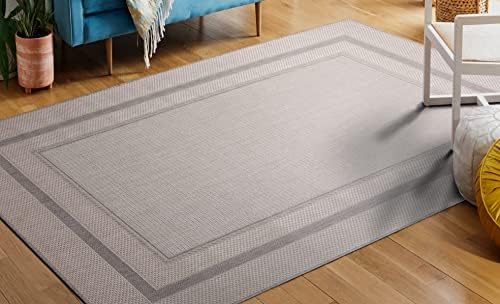 Modern Bordered Indoor Outdoor Area Rug Weather Resistant Outdoor Carpet for ...