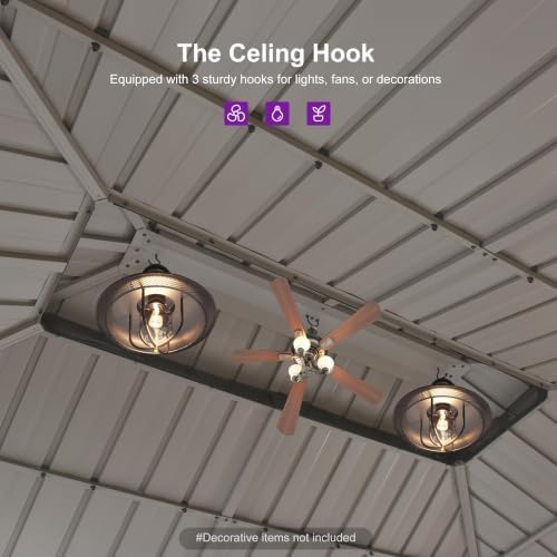 PURPLE LEAF Metal Gazebo 10' x 16' Champagne Galvanized Steel Double ...
