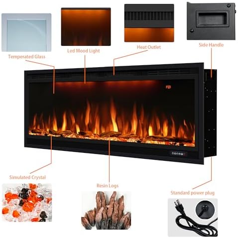 42 inch Smart Electric Fireplace WiFi-Enabled, Recessed &Wall Mounted Fir...