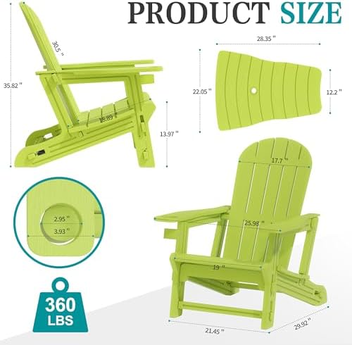 JY QAQA Outdoor Adirondack Chair Set of 2, All-Weather HDPE Patio Furniture w...