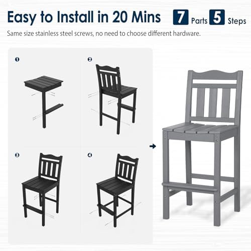 nalone Outdoor Bar Stools Set of 2, HDPE Tall Adirondack Chairs Bar Chairs, W...