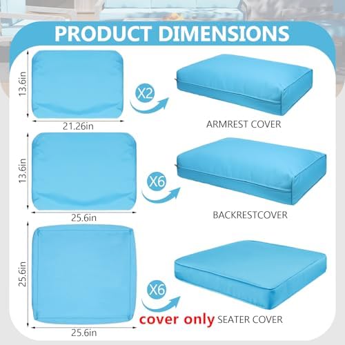 14 Piece Outdoor Patio Waterproof Cushion Covers, Fits 6-Seat Wicker Rattan S...