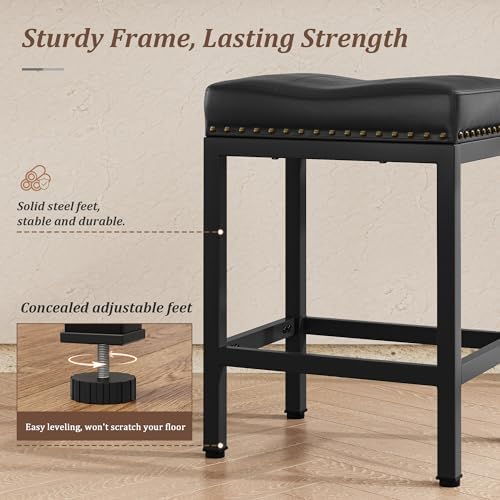 GRUSIGN 24 Inch Bar Stools Set of 4, Counter Height PU Leather Kitchen Chairs...